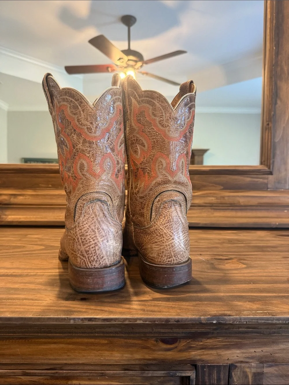 Ariat Brown Leather Western Boots with Orange Accents